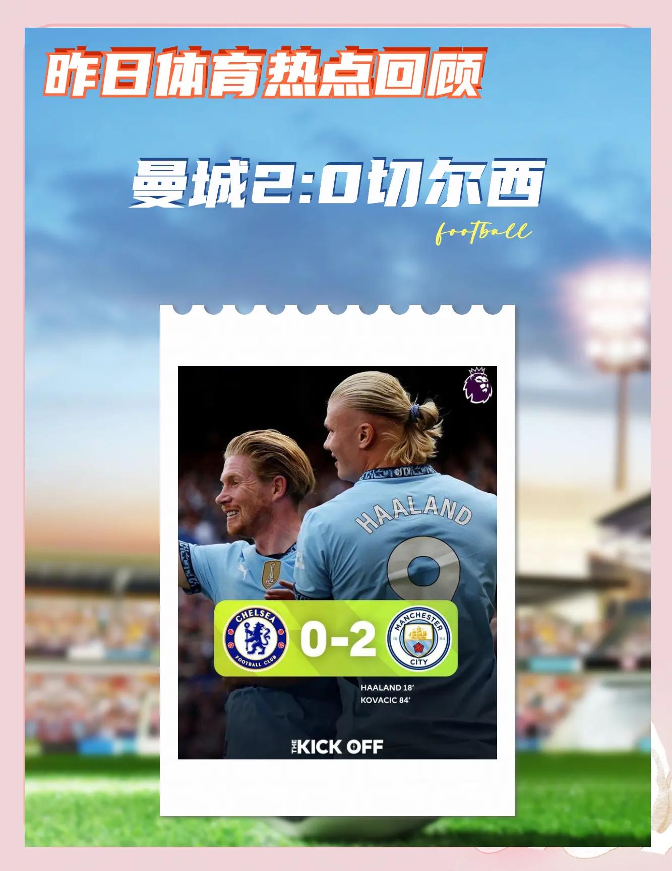 曼城客场2-0击败莱斯特城，领先英超积分榜
